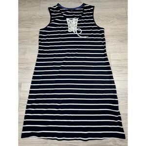 Brooks Brothers Womens Navy White Striped Lace Up Nautical Cotton Dress Large